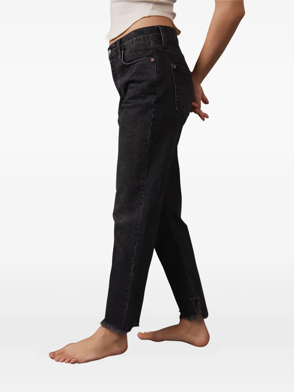Free People Frayed-hem Cotton Jeans In Black