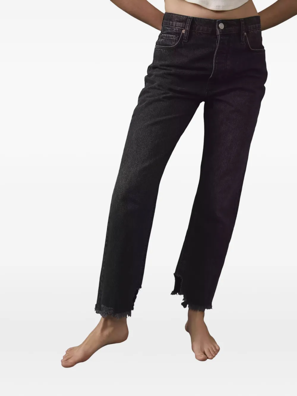 Free People Frayed-hem Cotton Jeans In Black