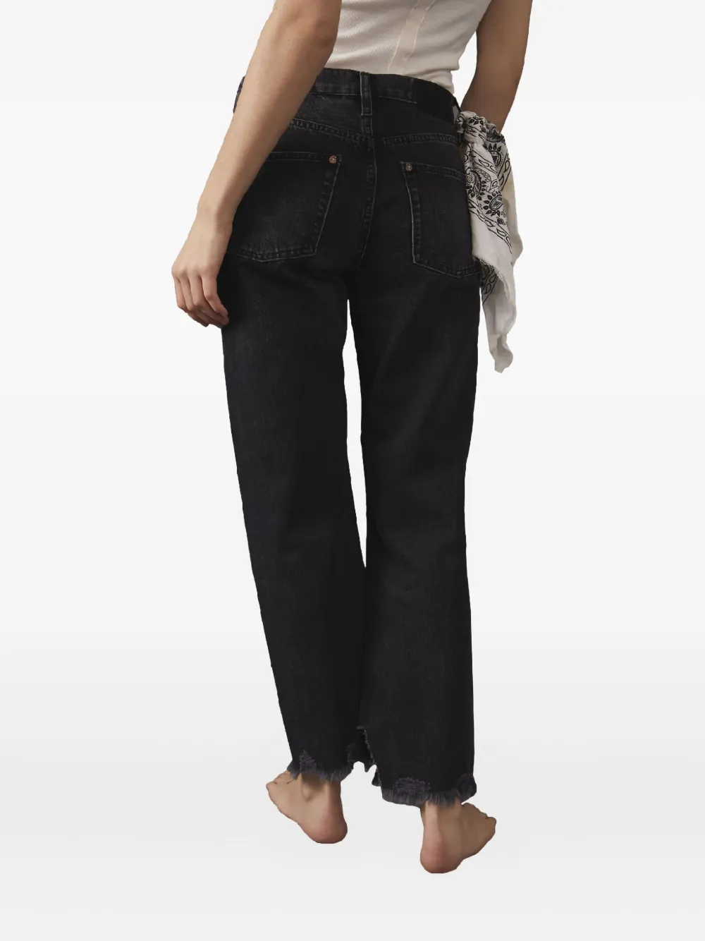 Free People Frayed-hem Cotton Jeans In Black