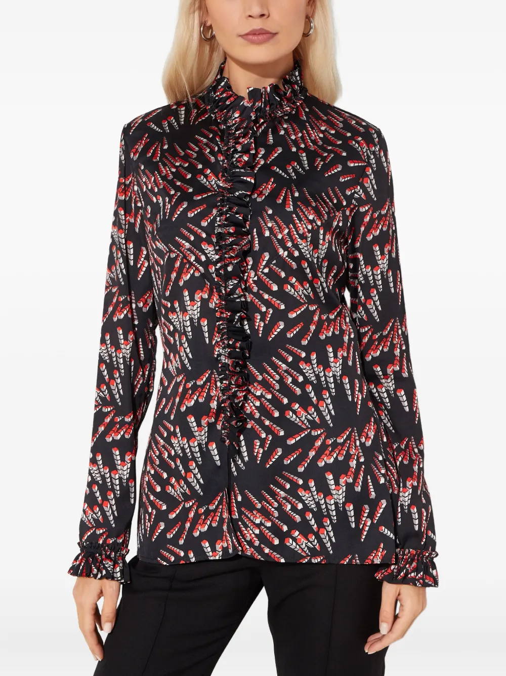 Rabanne ruffled patterned blouse | Black | Image 1