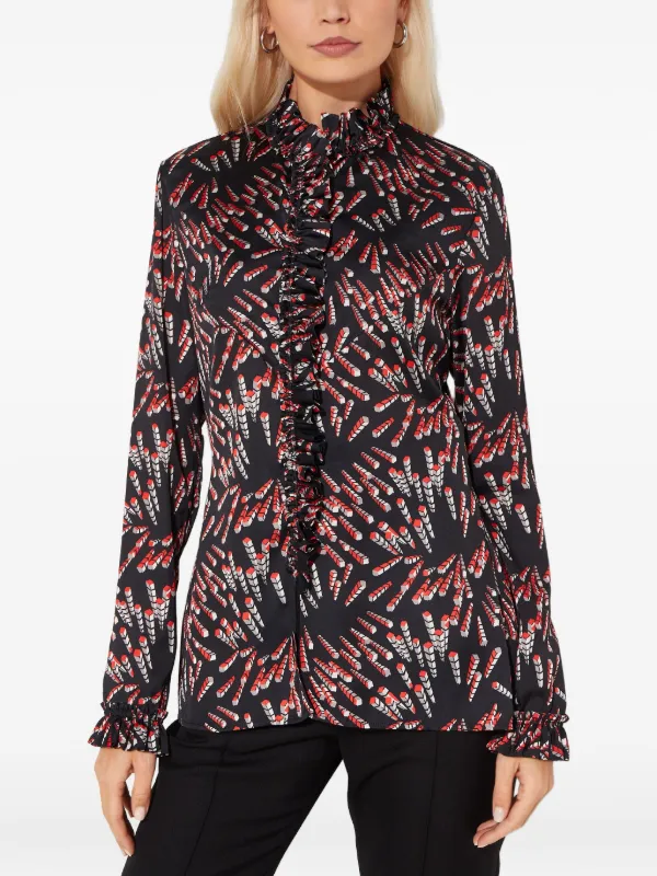 Rabanne Ruffled Patterned Blouse in Black