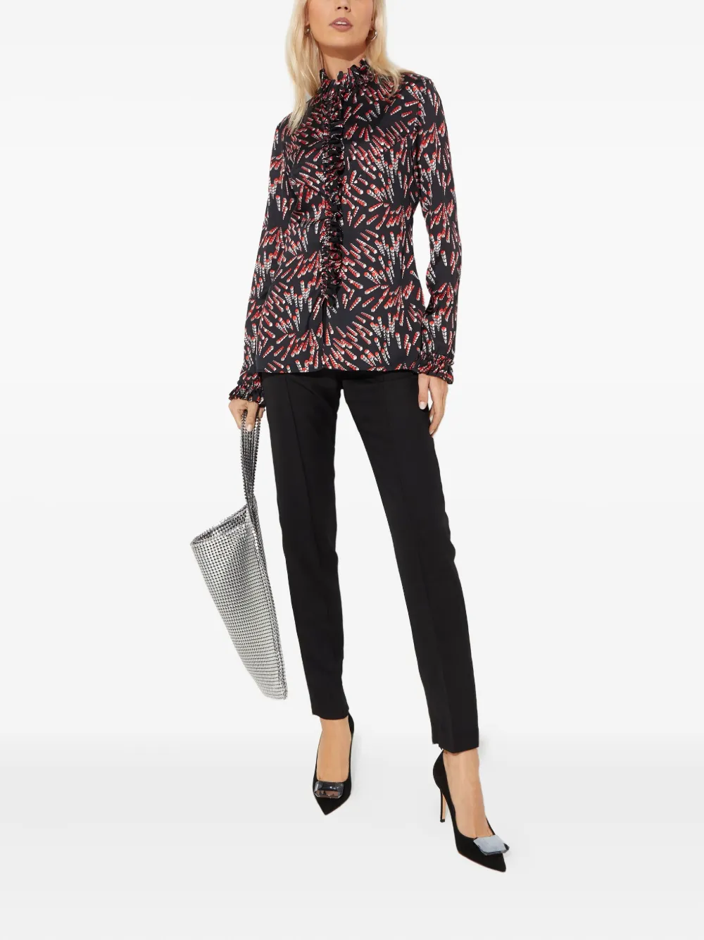 Rabanne Blouse met ruches en patroon - Zwart