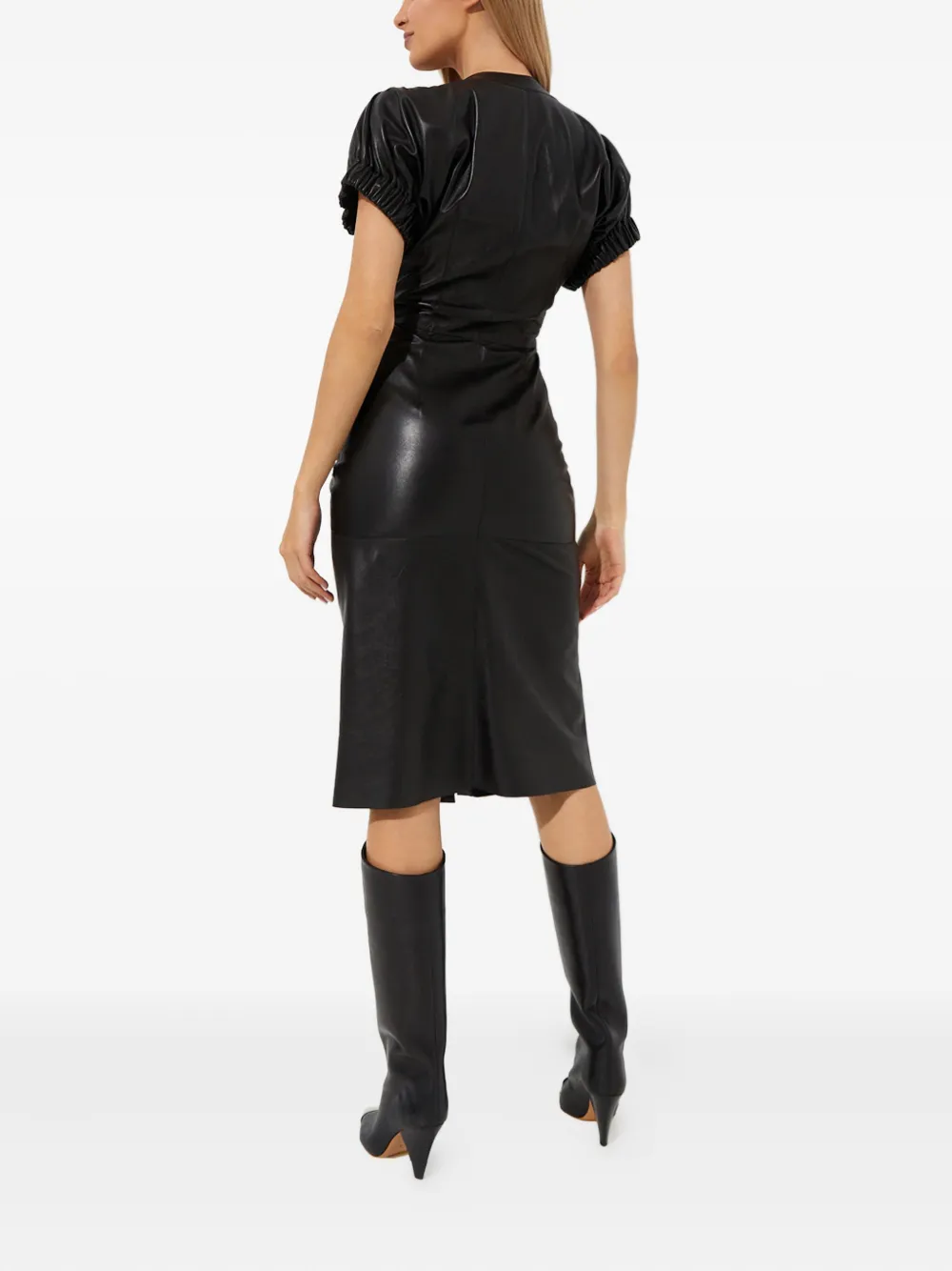 Isabel Marant Carly Button-up Ruched Leather Midi Dress In Black