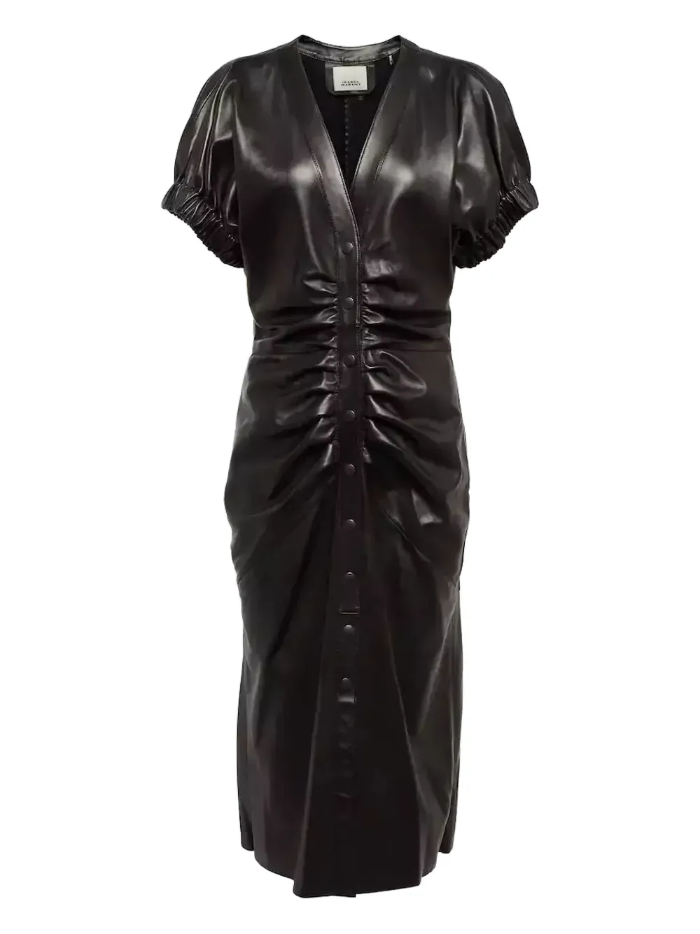 Isabel Marant Carly Button-up Ruched Leather Midi Dress In Black