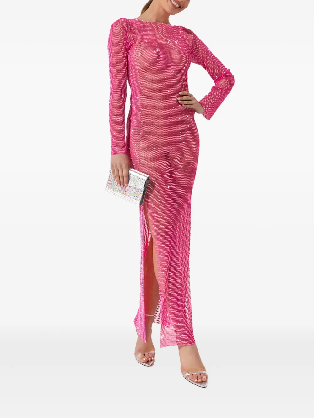 Santa Brands crystal-embellished mesh dress - Roze