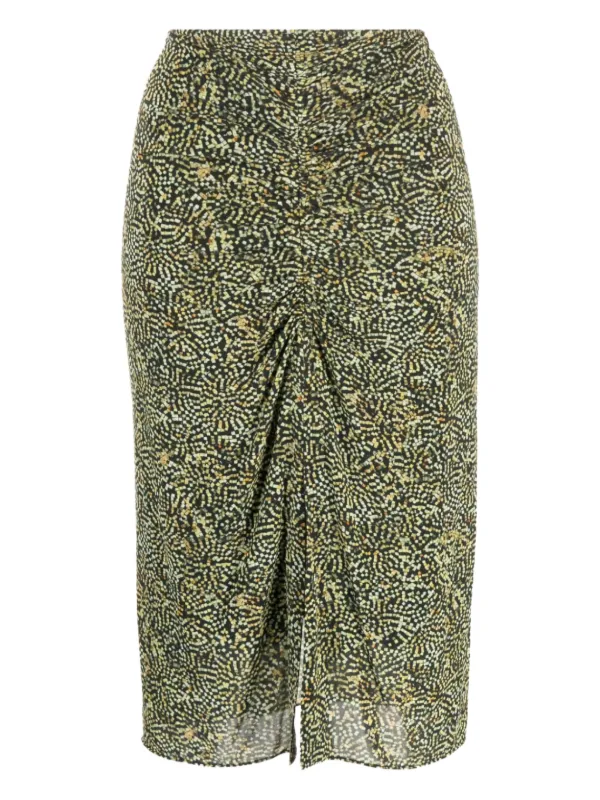 Isabel Marant Ruched-front Patterned Midi Skirt in Green