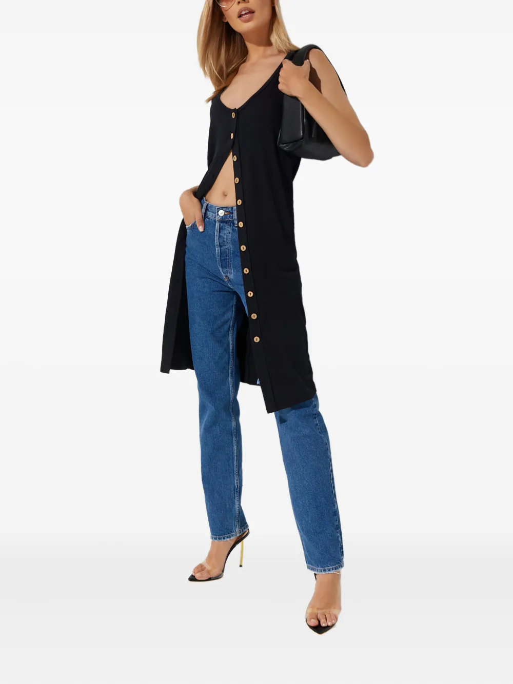 Free People Mouwloze mini-jurk met knopen Zwart