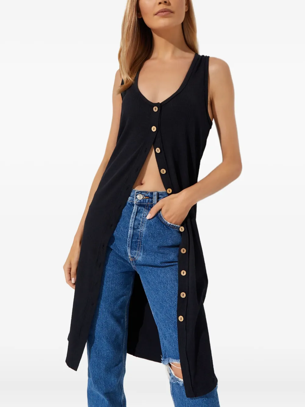 Free People button sleeveless mini dress - Nero