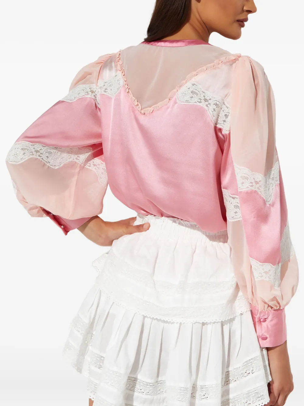 Loveshackfancy Zavia Lace-panelled Satin Blouse In Pink