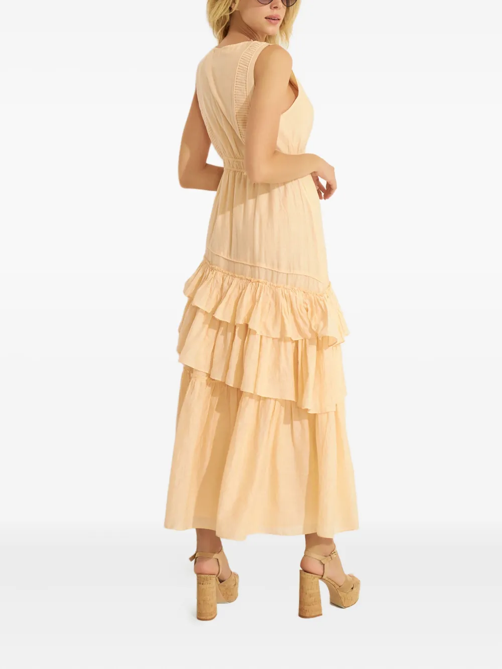 LoveShackFancy Jordie maxi-jurk met ruches Beige