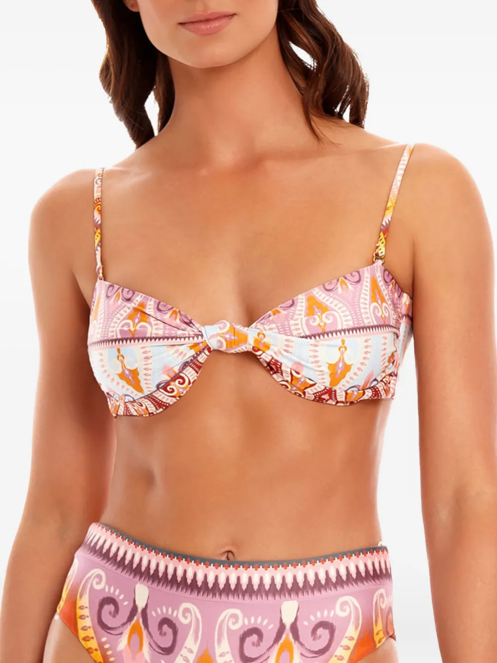Agua Bendita Leva Lucille Patterned Bikini Top In Pink