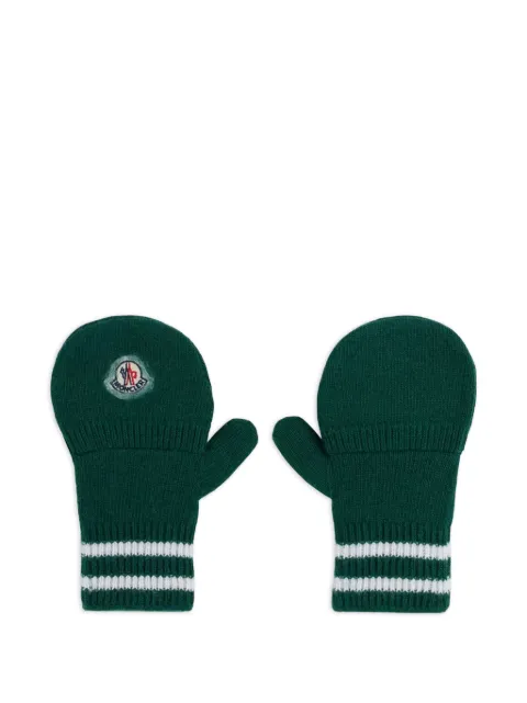 Moncler Enfant 로고 스트라이프 트리밍 울 벙어리 장갑