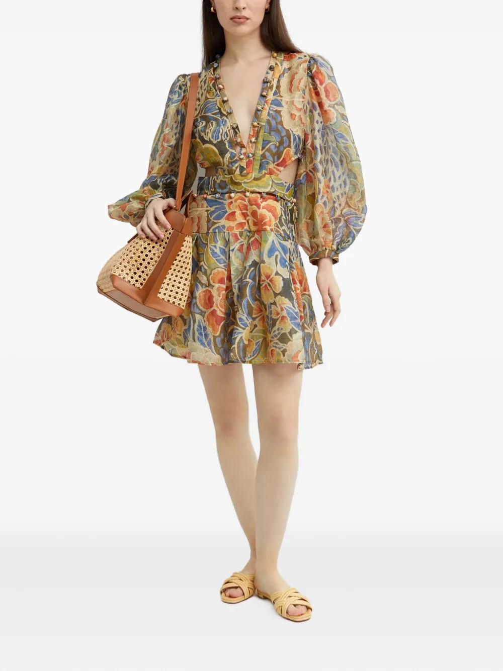 IXIAH Casablanca mini-jurk met bloemenprint - Beige