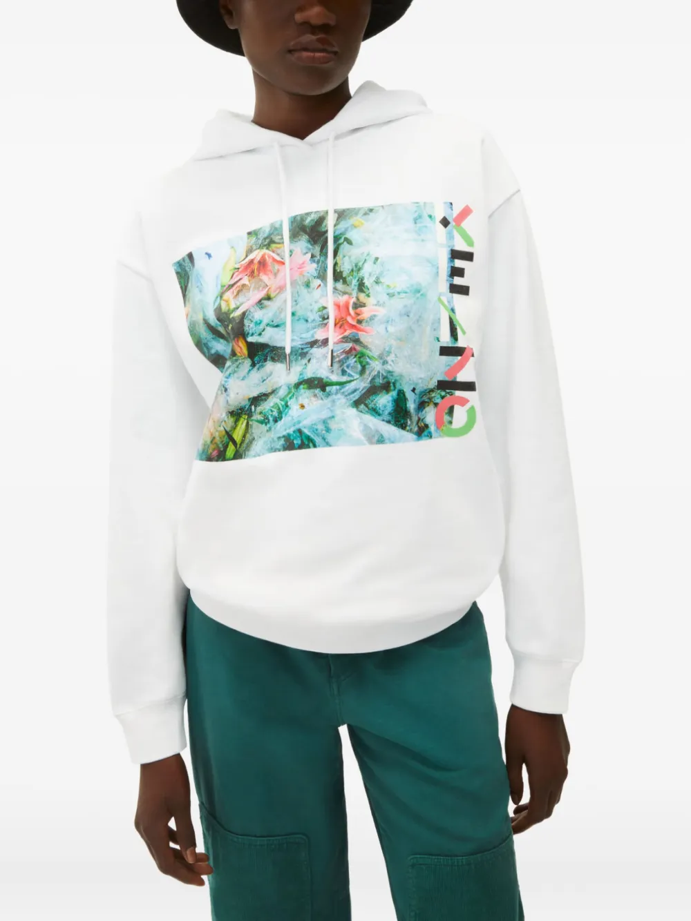 Kenzo Graphic-print Cotton Hoodie In White