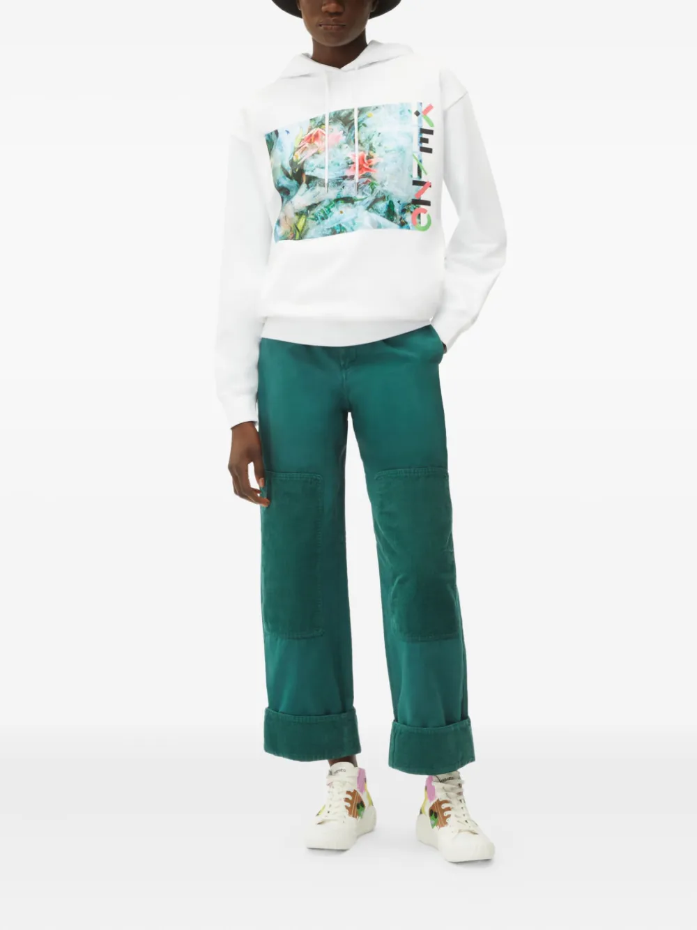 Kenzo Graphic-print Cotton Hoodie In White