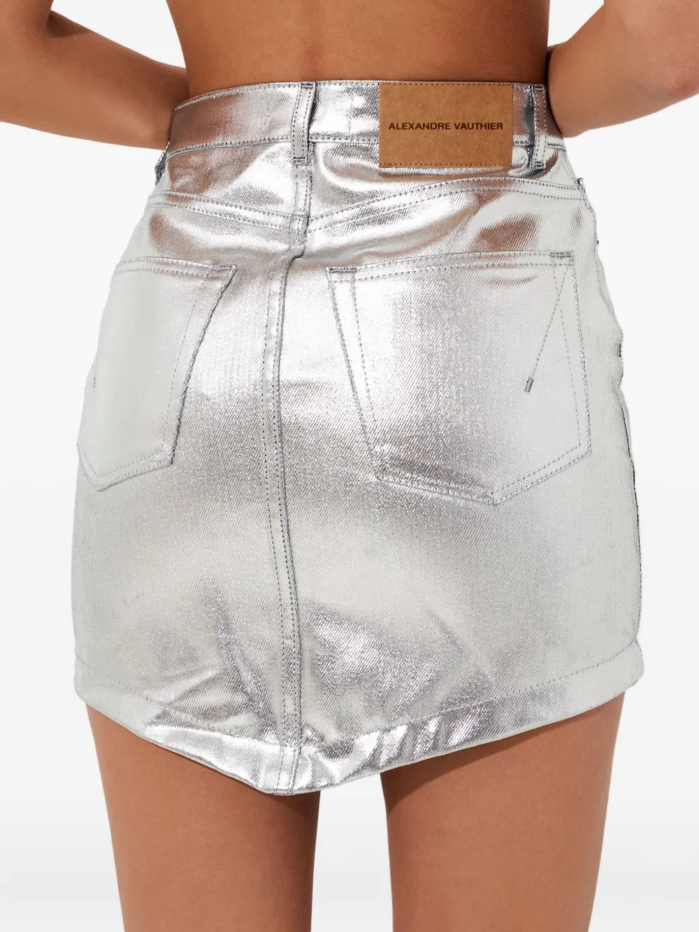Alexandre Vauthier Asymmetric-denim Mini Skirt In Metallic