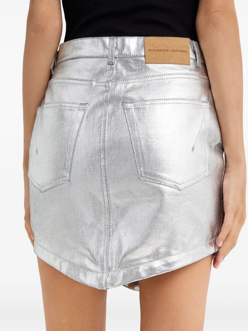 Alexandre Vauthier Asymmetric-denim Mini Skirt In Metallic