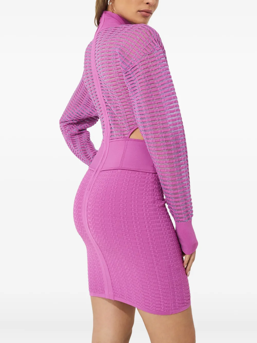 Herve Leger Roll-neck Cut-out Mini Dress In Pink