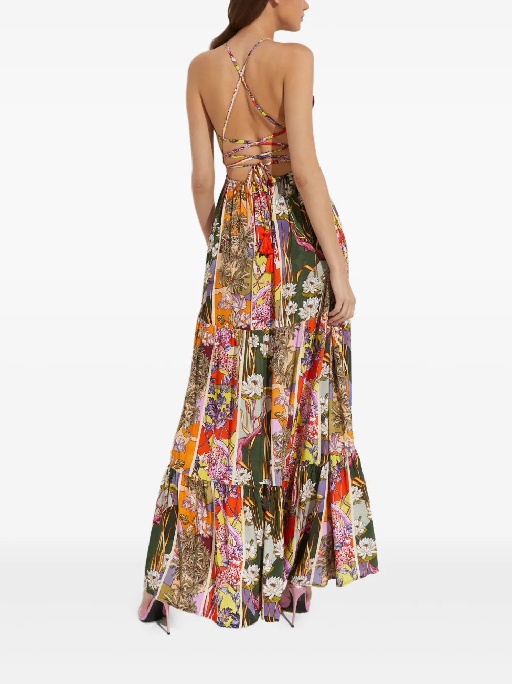 Agua Bendita Fairy Suki Tie-back Floral Maxi Dress - Orange Agua Bendita Fairy Suki Tie-back Floral Maxi Dress - Orange