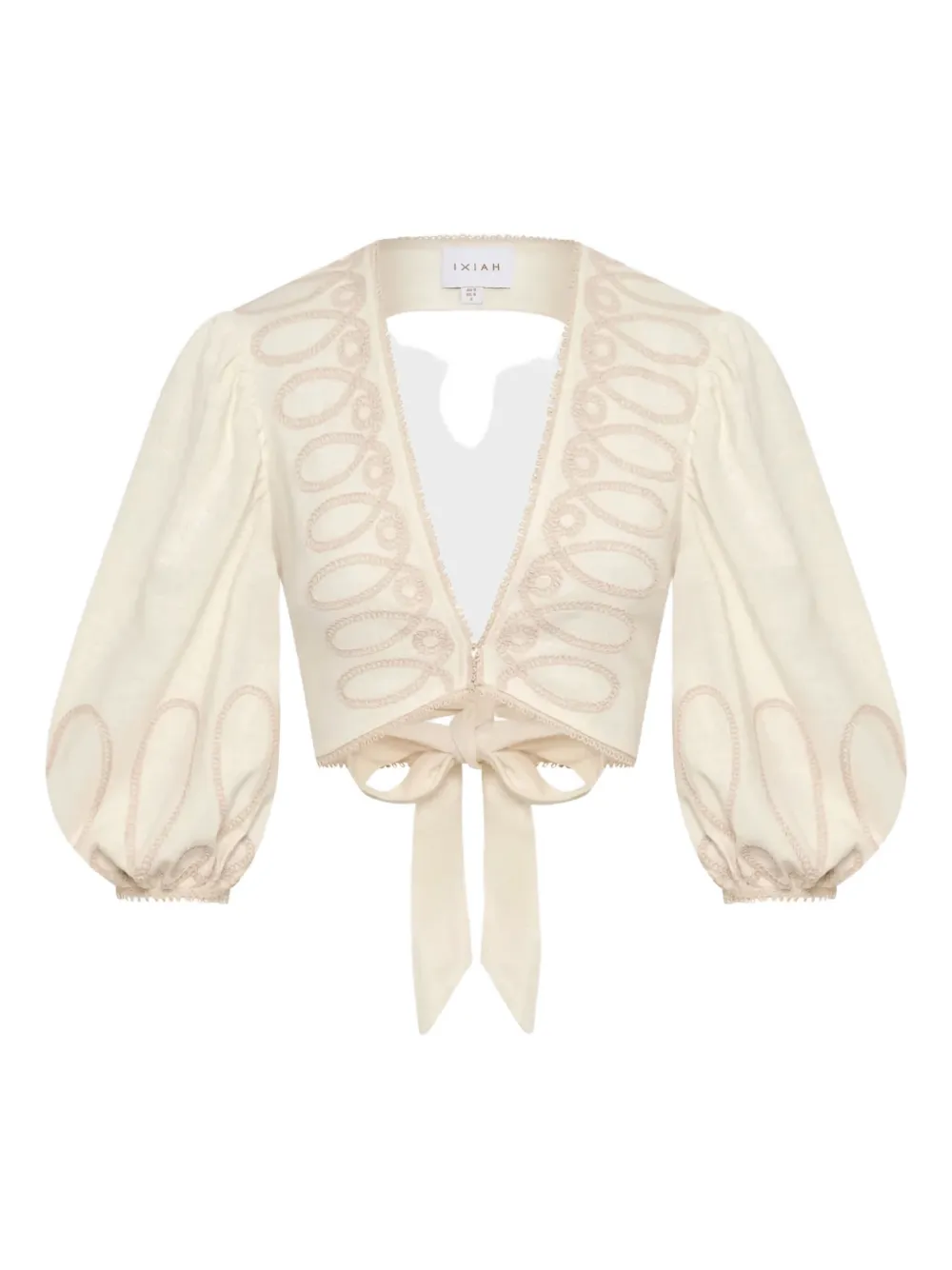 Ixiah Alkali Embroidered Puff-sleeve Top In Neutral