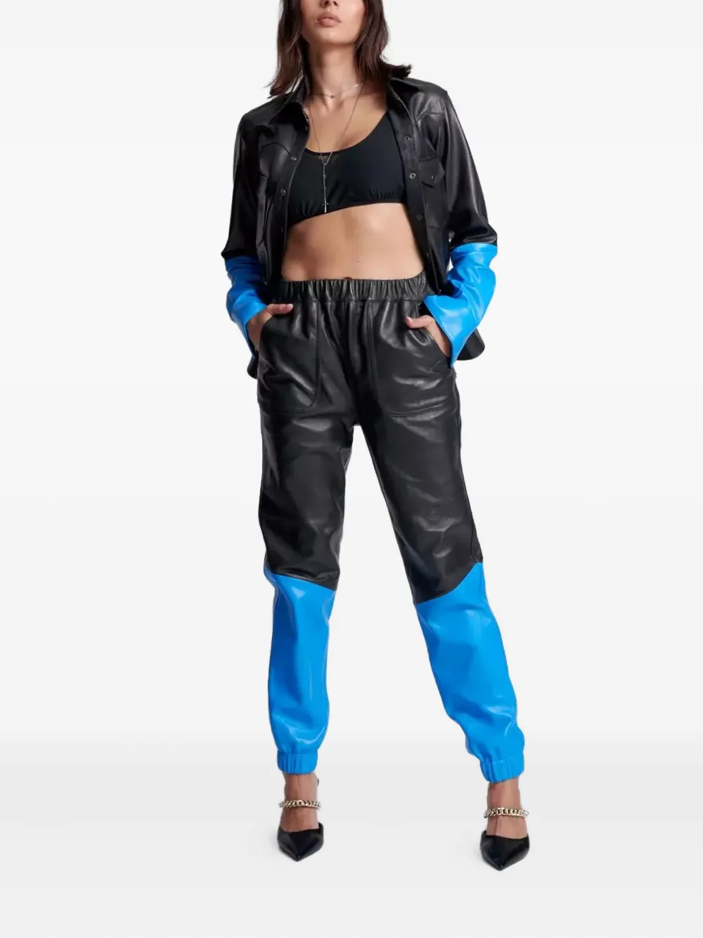 One Teaspoon elasticated-cuffs leather trousers - Zwart