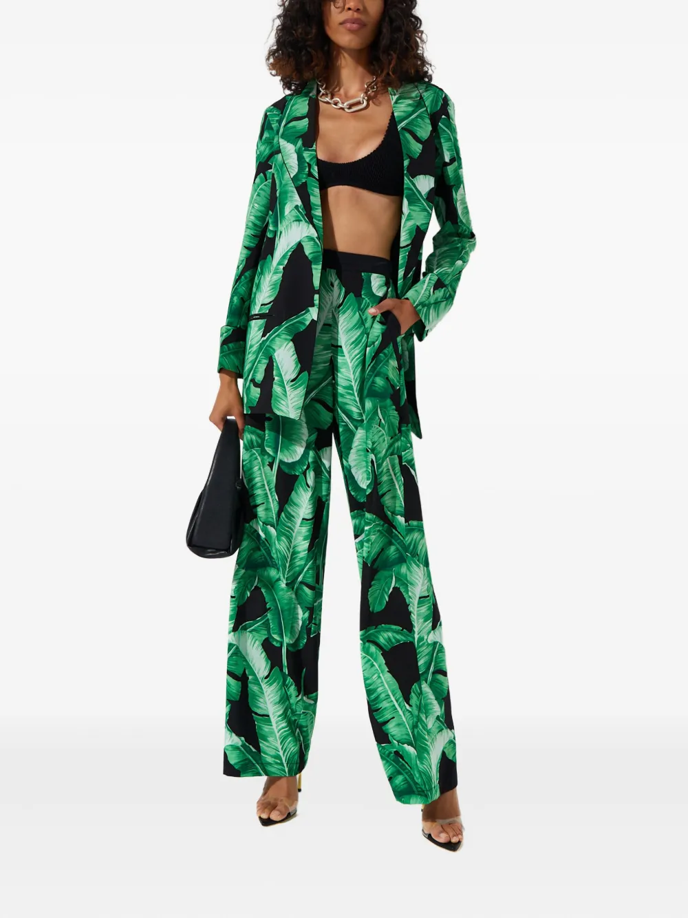  Mystique Jungle Lapel-collar Blazer - Green 