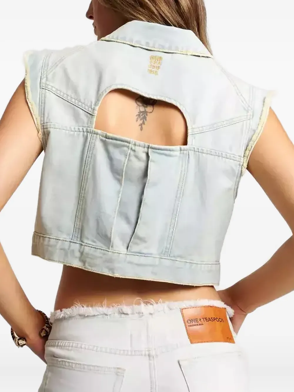One Teaspoon Buttoned Logo Denim Waistcoat In Blue
