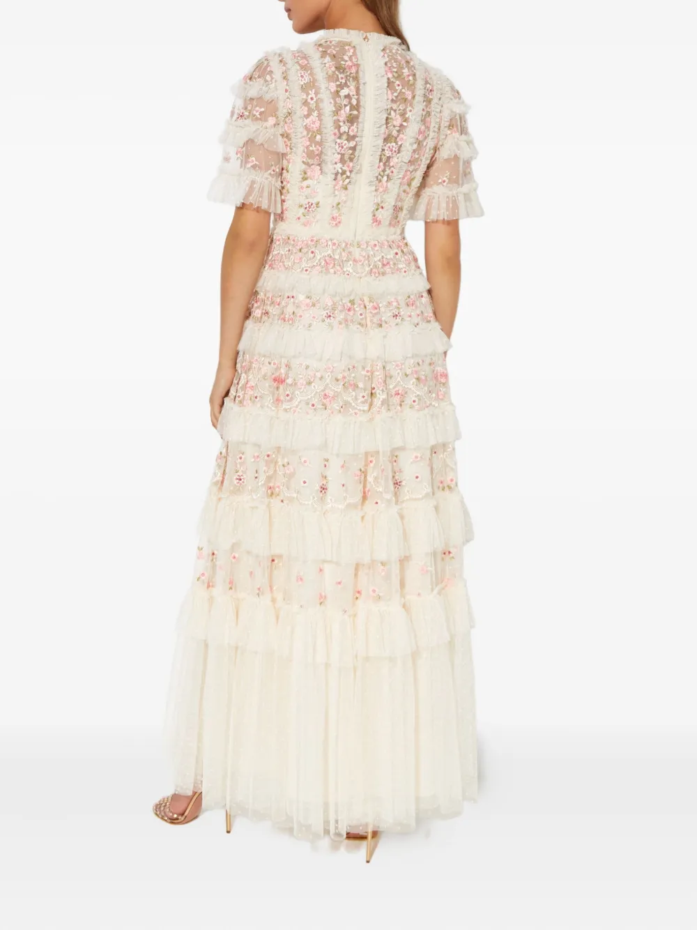 Needle & Thread Calathea jurk met geborduurde bloemen Beige