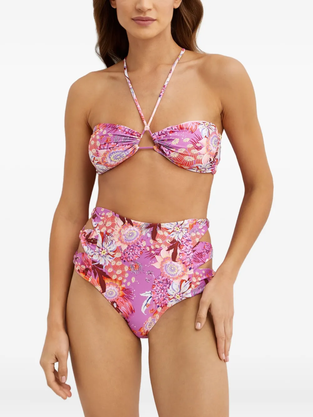 Agua Bendita Floral-pattern Bikini Top In Purple