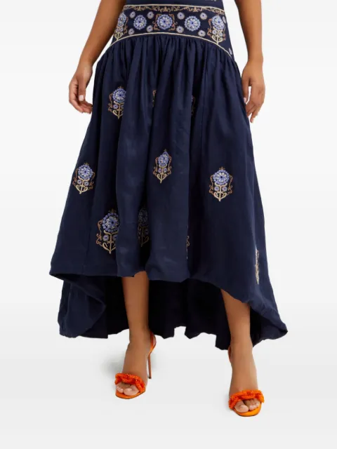 Agua By Agua Bendita Curua Mosaico embroidered asymmetric midi skirt