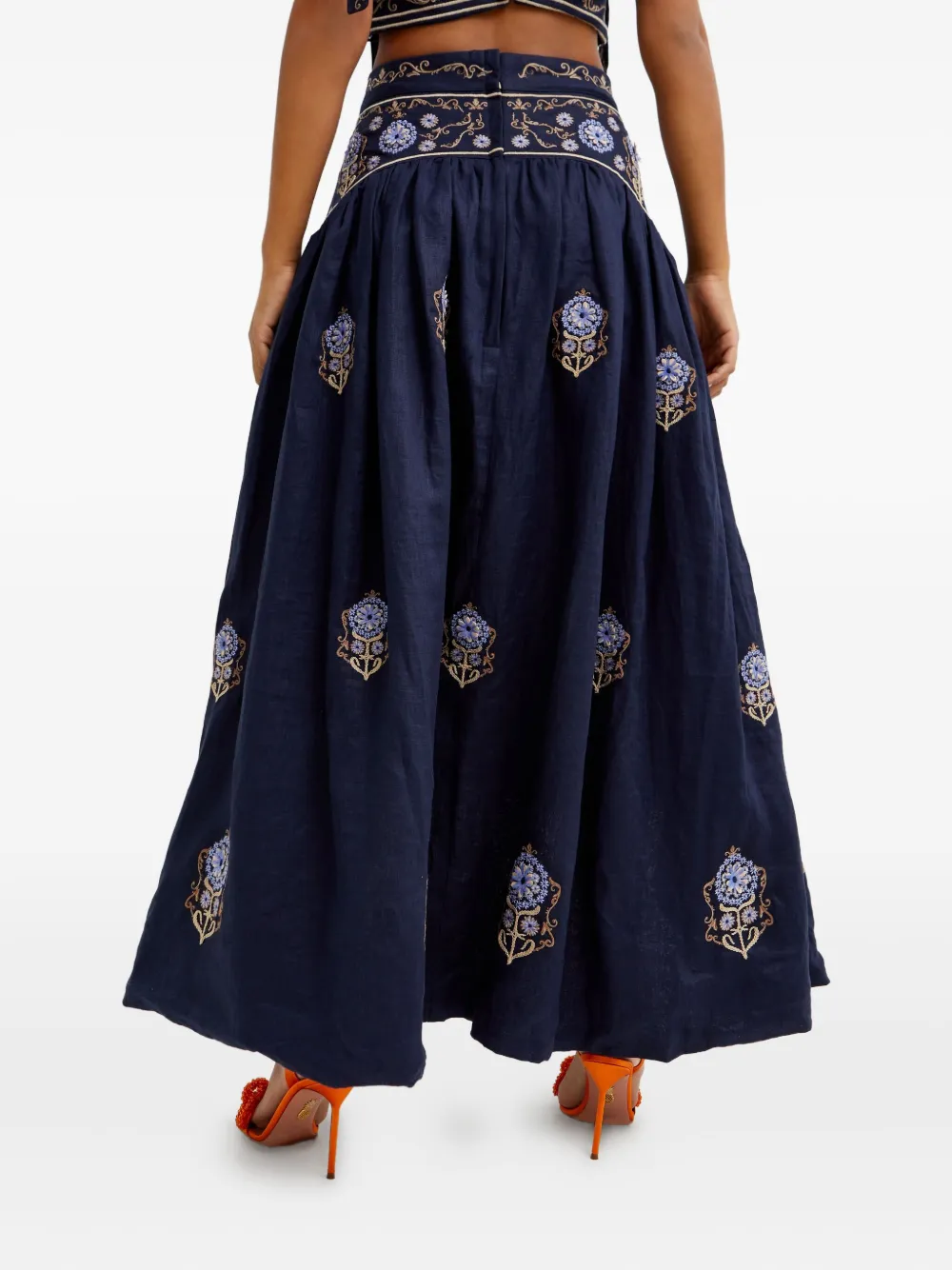 Agua By Agua Bendita Curua Mosaico Embroidered Asymmetric Midi Skirt In Blue