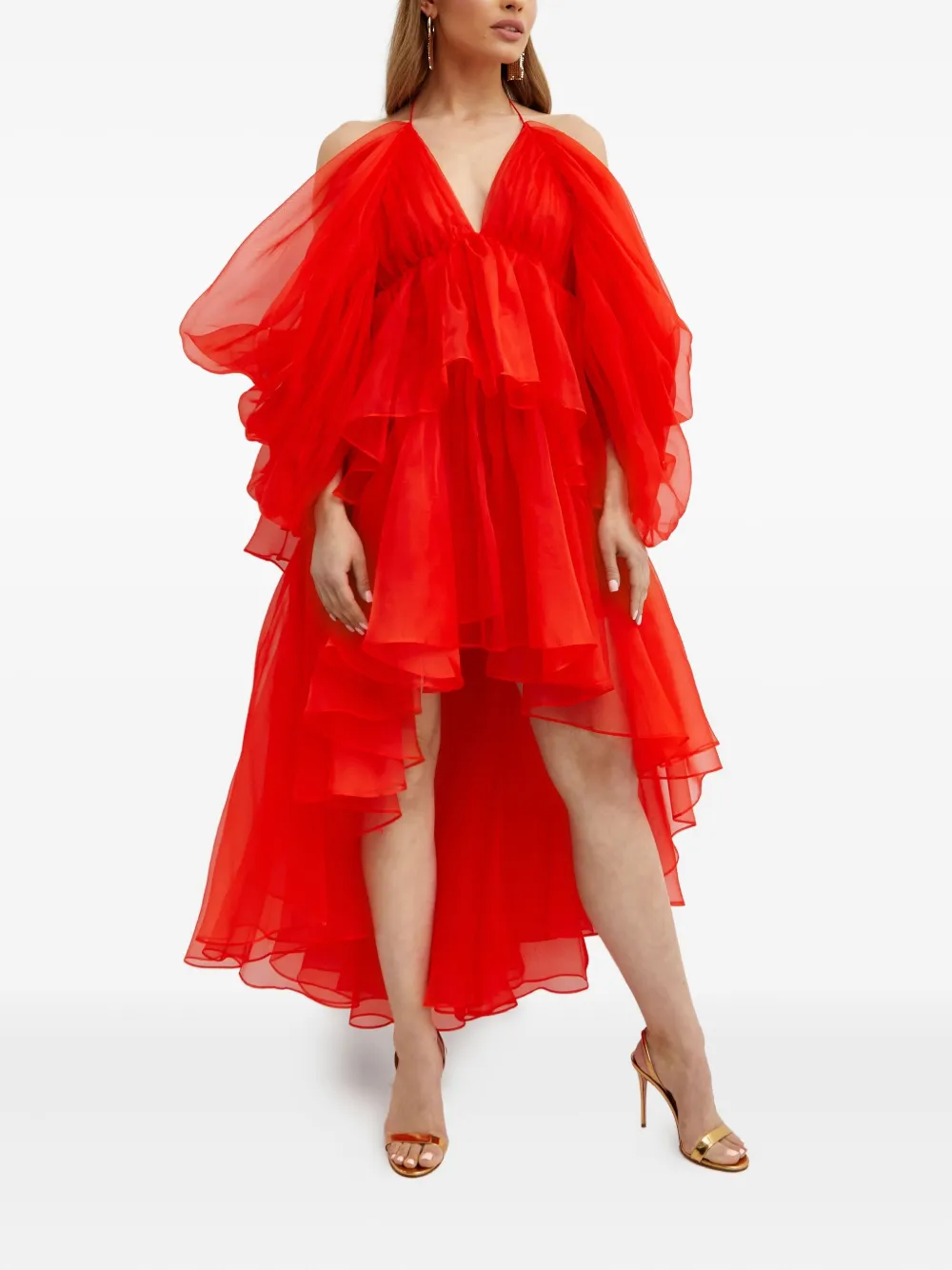 Zimmermann Ruffled Midi Dress In Orange