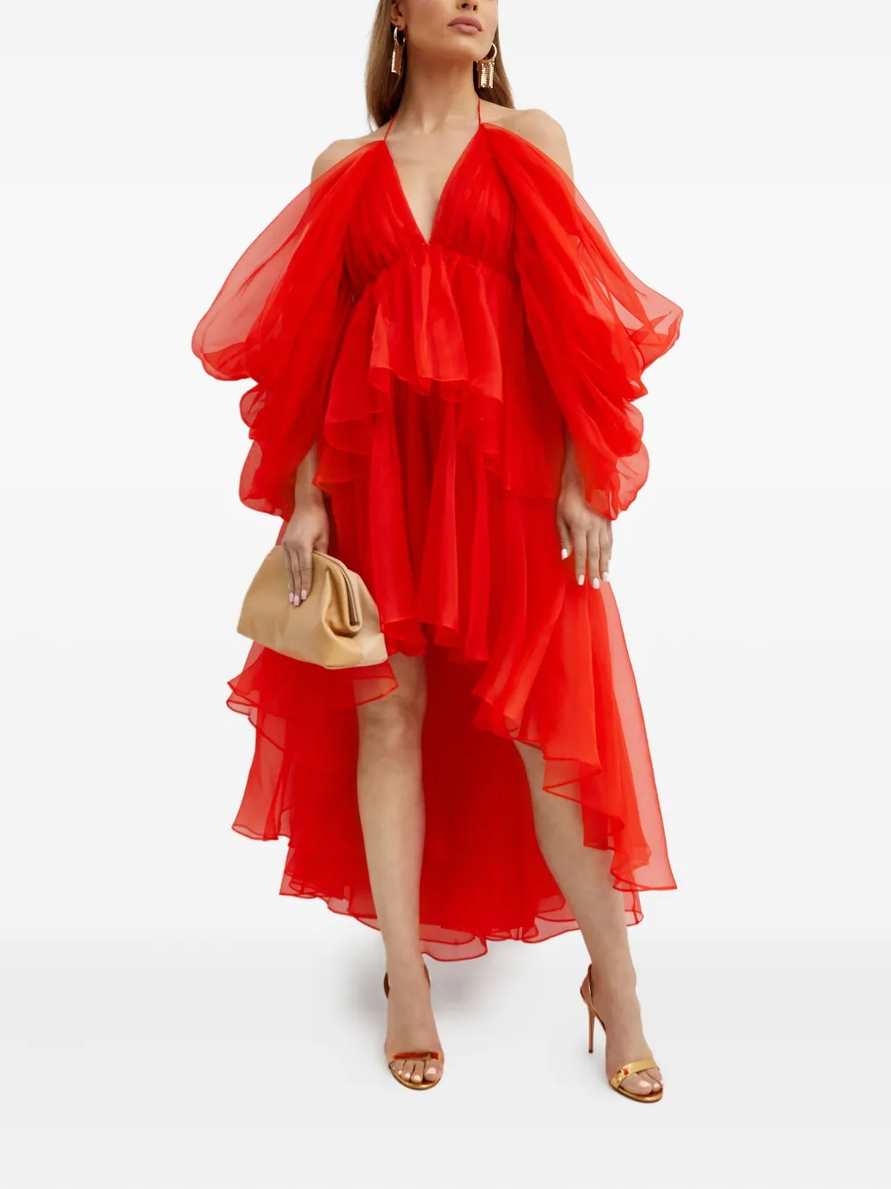 Zimmermann Ruffled Midi Dress In Orange