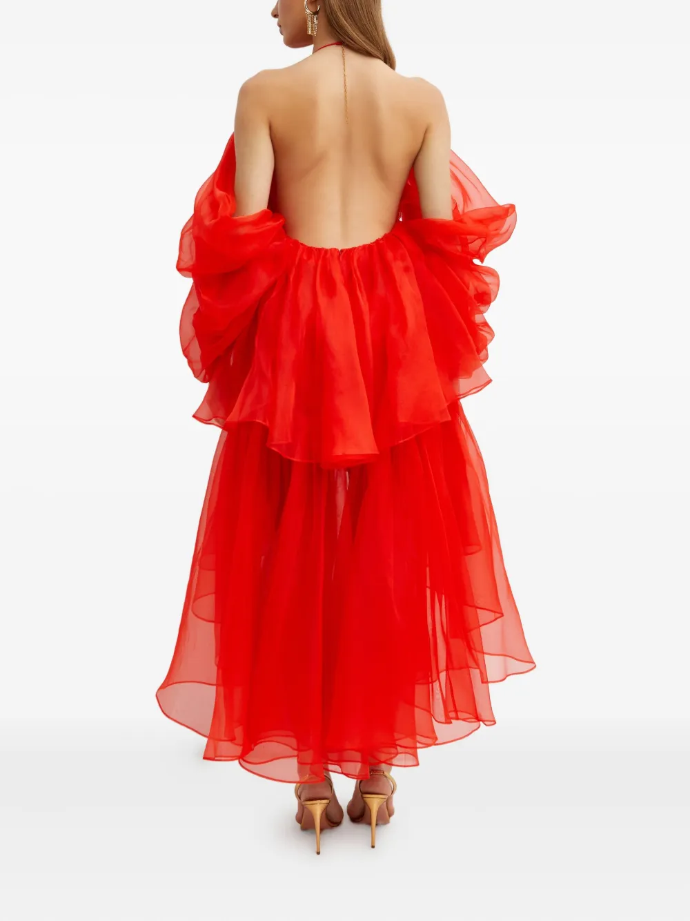 Zimmermann Ruffled Midi Dress In Orange