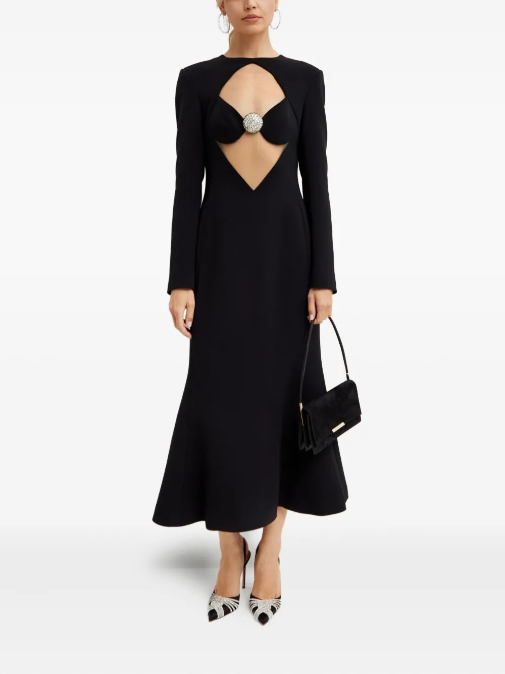 David Koma Crystal-embellished Cut-out Midi Dress In Black