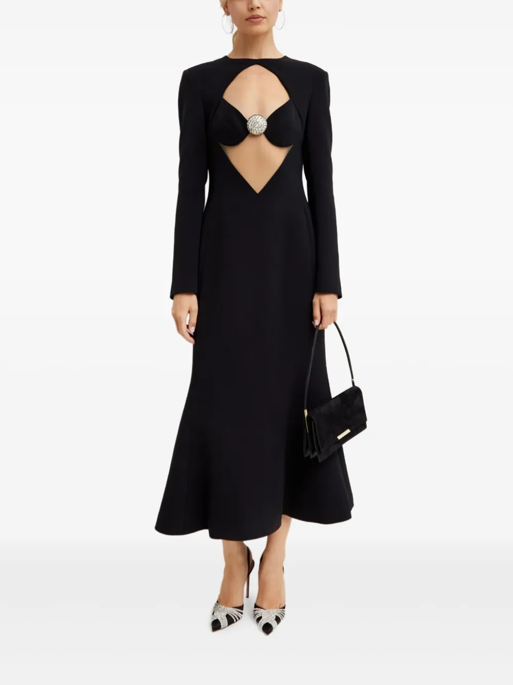 David Koma crystal-embellished cut-out midi dress - Nero