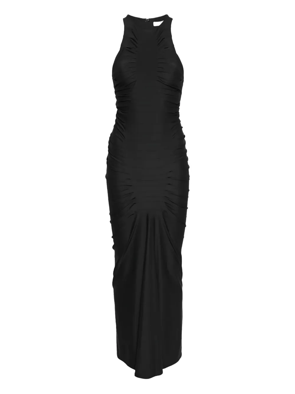 Gauge81 Deni Racer-back Ruched Midi Dress In Black