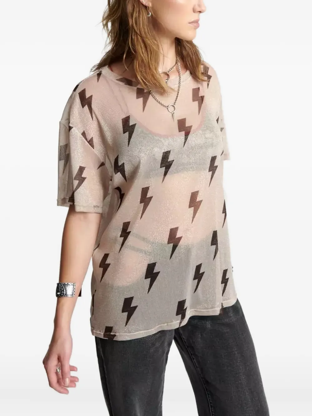 One Teaspoon Lightning-pattern T-shirt - Neutrals 