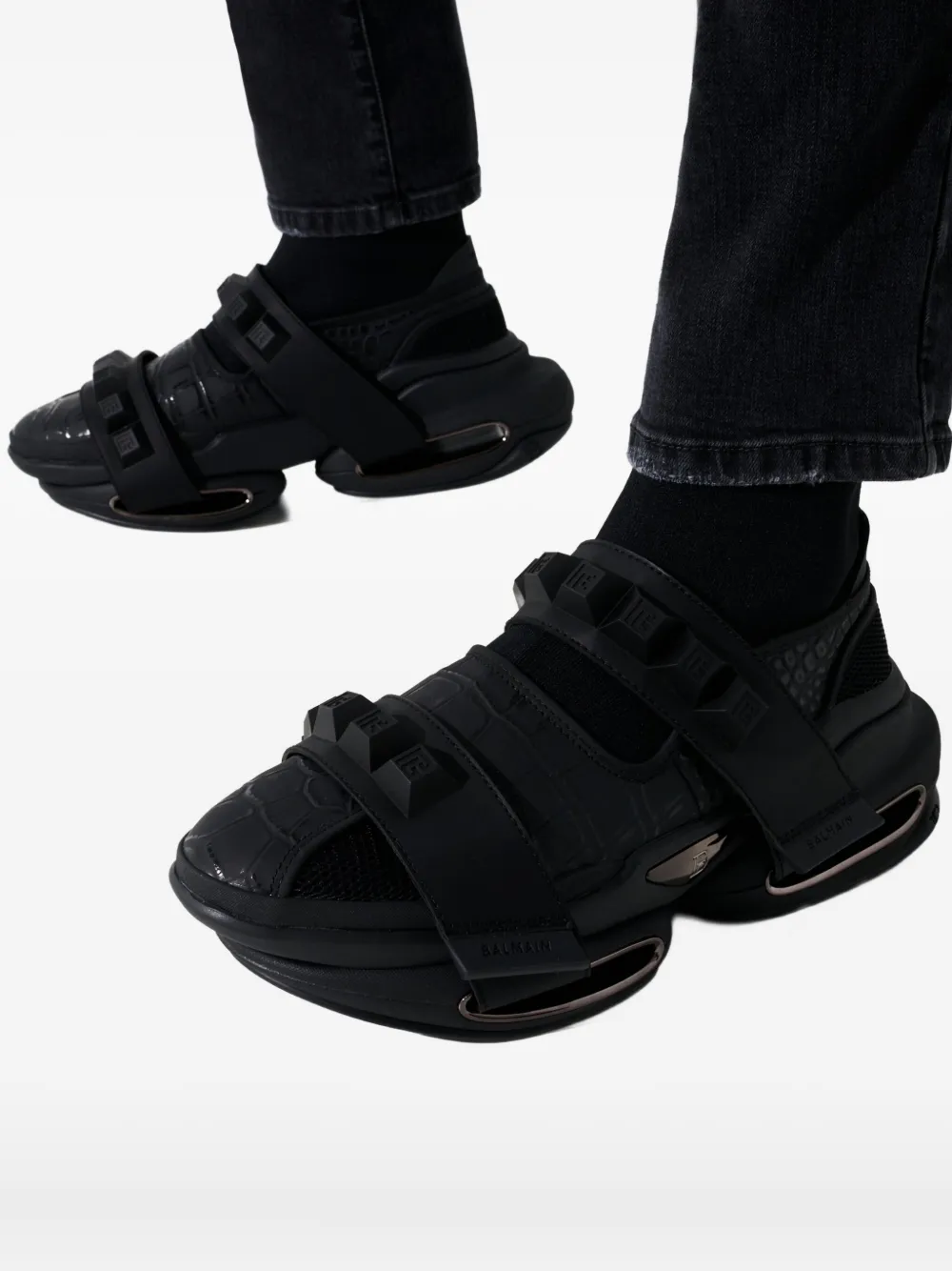 Balmain B-Bold sneakers met slangenpatroon Zwart