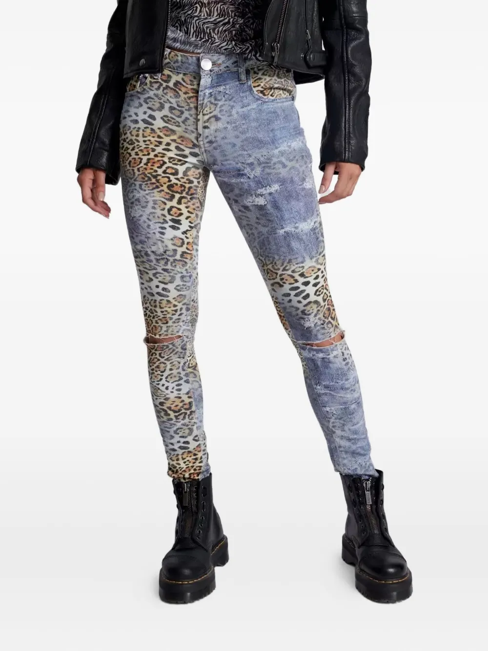 One Teaspoon Freebirds Ii Ripped Leopard Jeans In Blue