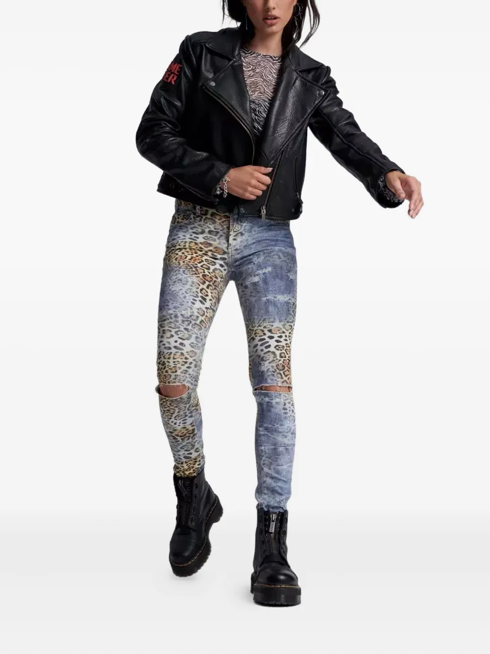 One Teaspoon Freebirds Ii Ripped Leopard Jeans In Blue