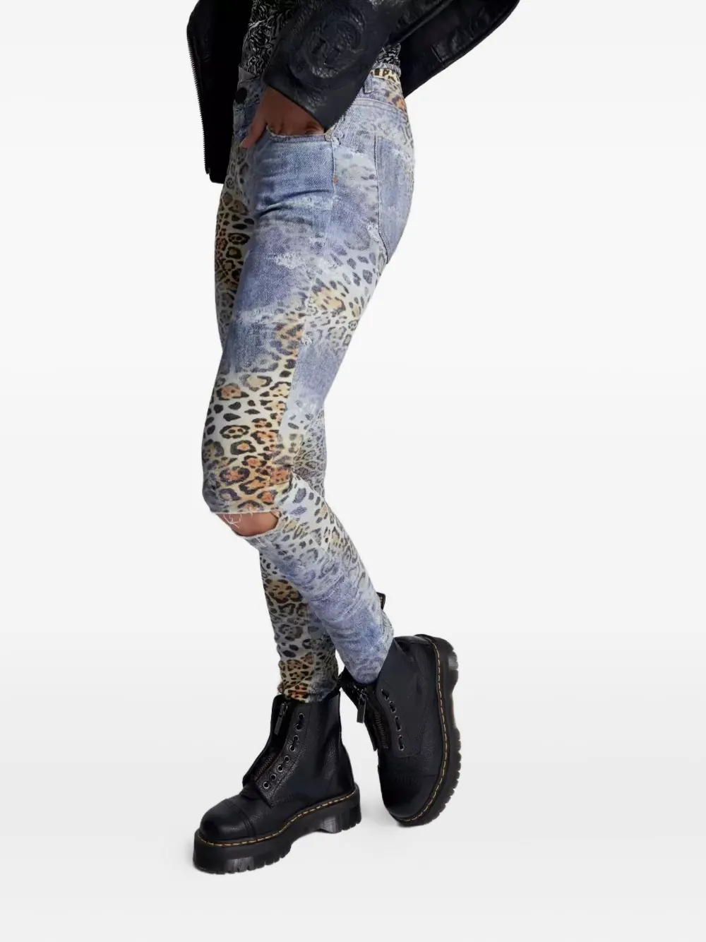 One Teaspoon Freebirds Ii Ripped Leopard Jeans In Blue