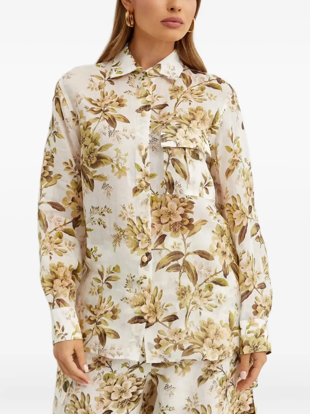 ZIMMERMANN Shirt met bloemen en zak Beige