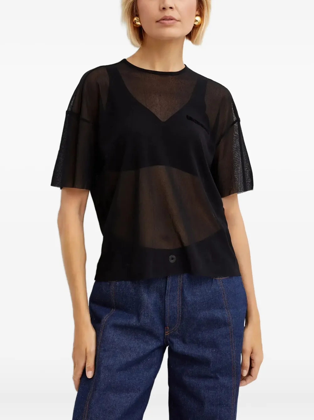 Jean Paul Gaultier Short-sleeves Tulle T-shirt In Black