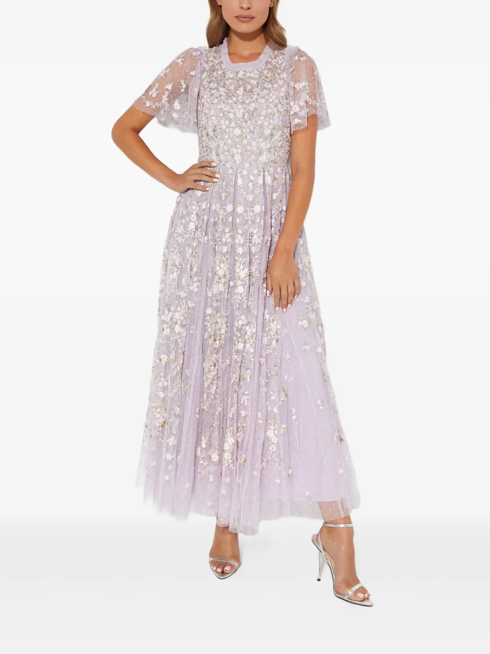 Needle & Thread Victoria Ditsy midi-jurk met geborduurde bloemen - Paars
