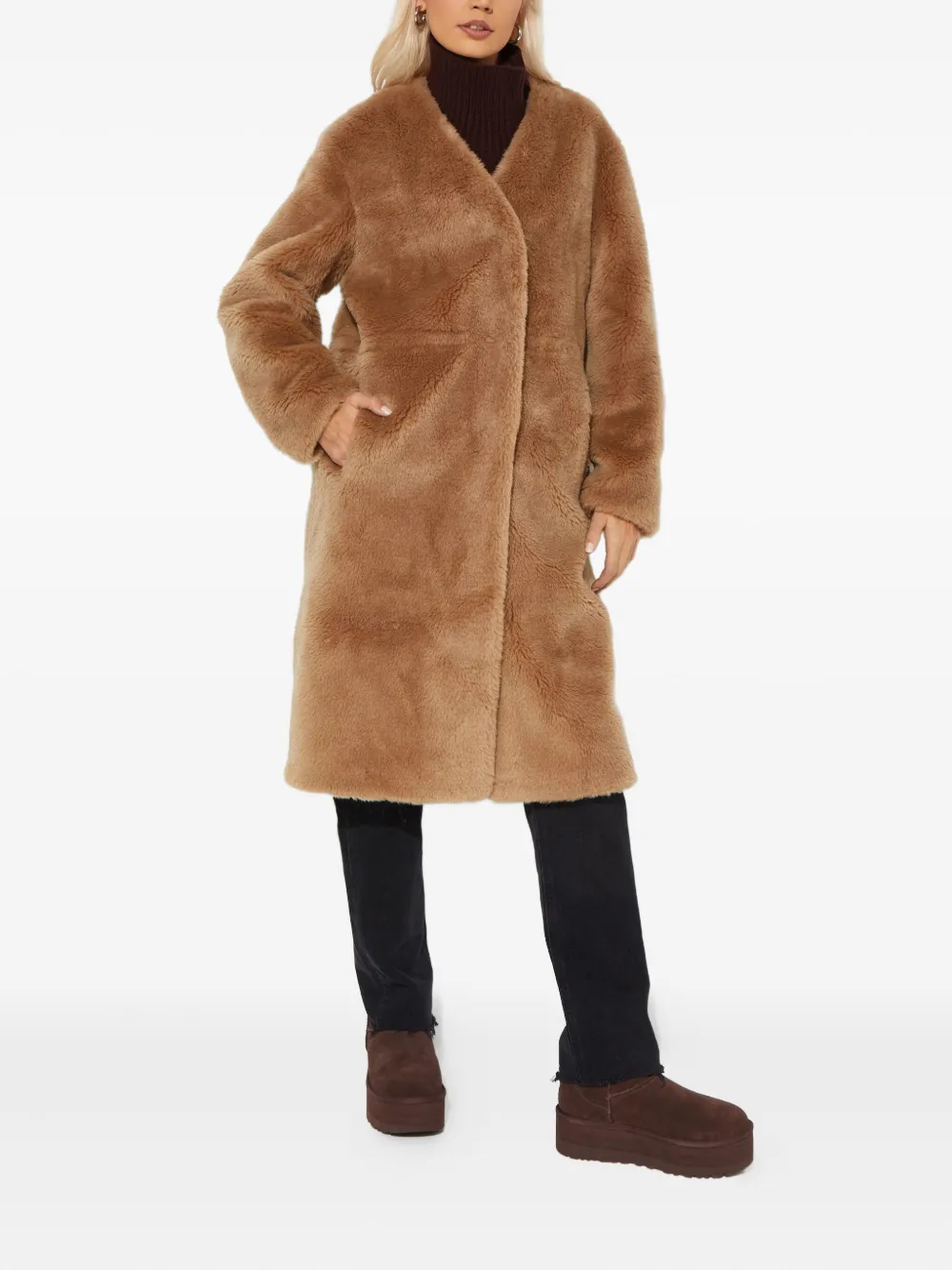Yves Salomon Pocket Wool Coat In Brown