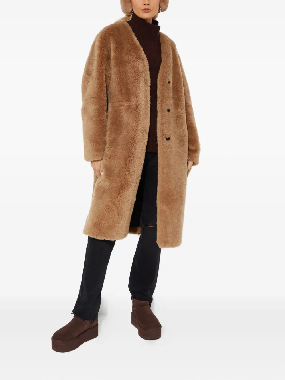 Yves Salomon Pocket Wool Coat In Brown