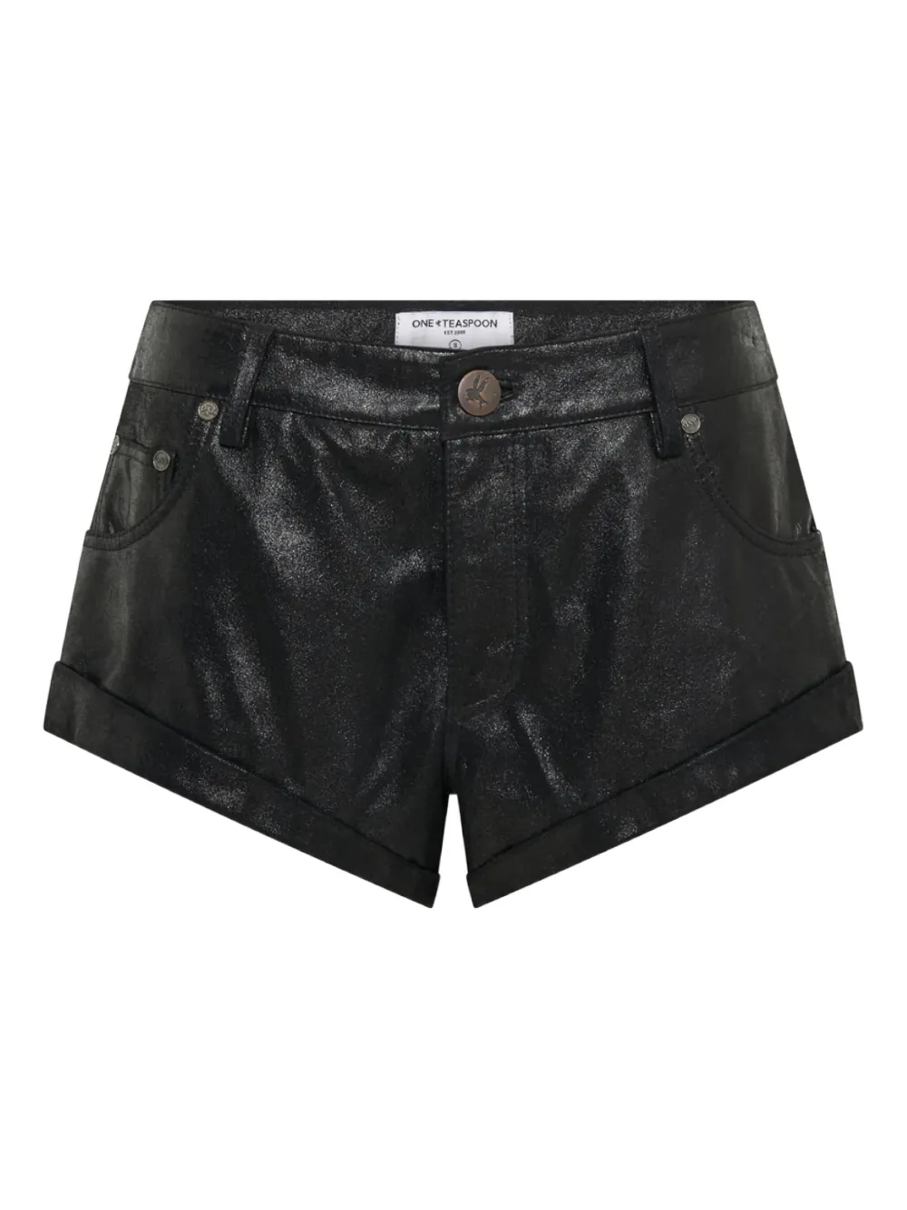 One Teaspoon Cuffed Leather Shorts In Black