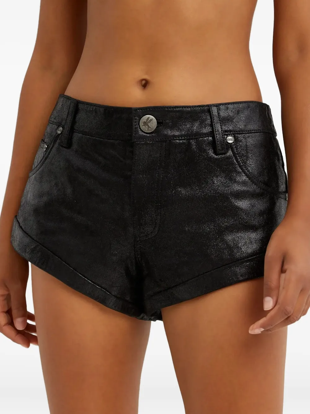 One Teaspoon Cuffed Leather Shorts In Black