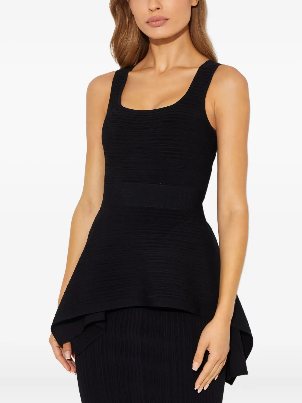 Herve Leger Sleeveless Peplum Blouse In Black